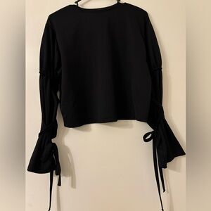 Zara Black Crop Tie Sleeve Blouse